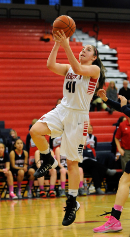 Liberty’s Nancy Caballero takes a shot on Tuesday against Coronado. Caballero scored 1 ...