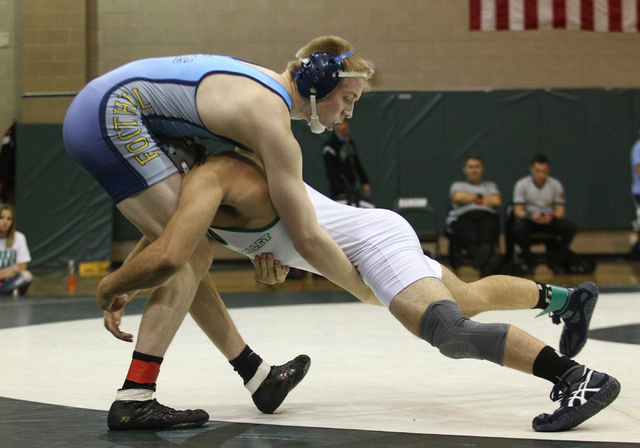 Green Valley’s Donovan Peek, right, takes down Foothill’s Steven Thomas during t ...