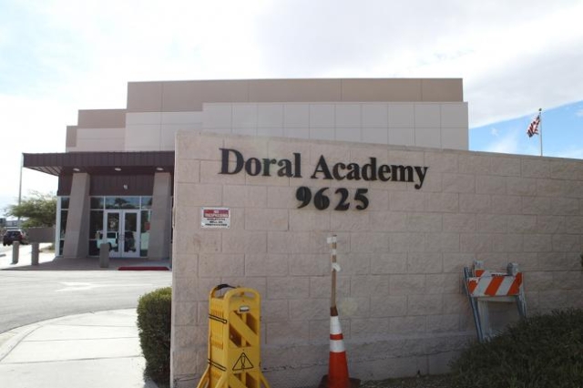 Doral Academy has been evacuated while fire crews investigate an odor of smoke, officials say. (Bizuayehu Tesfaye/Las Vegas Review-Journal)