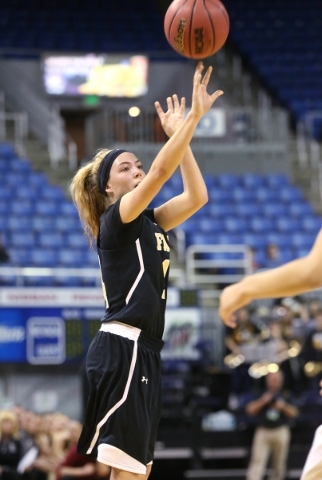 Faith Lutheran‘s Sam Caruth shoots a 3-pointer during the NIAA Division I-A state bask ...