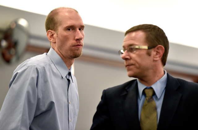 Jason Lofthouse, left, stands with his attorney, Jason Margolis, during jury selection at the Regional Justice Center Monday, March 21, 2016, in Las Vegas. (David Becker/Las Vegas Review-Journal F ...