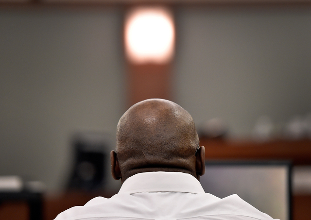 Billy Ray James sits in the courtroom at the Regional Justice Center Tuesday, April 19, 2016, in Las Vegas. James was convicted of murder in the 2010 death of Willie Henderson. After James' convic ...
