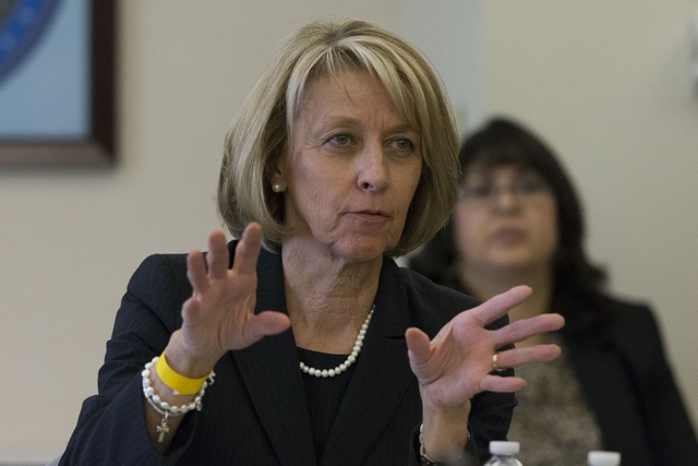 Nevada Secretary of State Barbara Cegavske speaks during a board meeting at the Governor's Office of Economic Development at the Sawyer Building in Las Vegas, Friday, March 25, 2016. (Jason Ogulni ...
