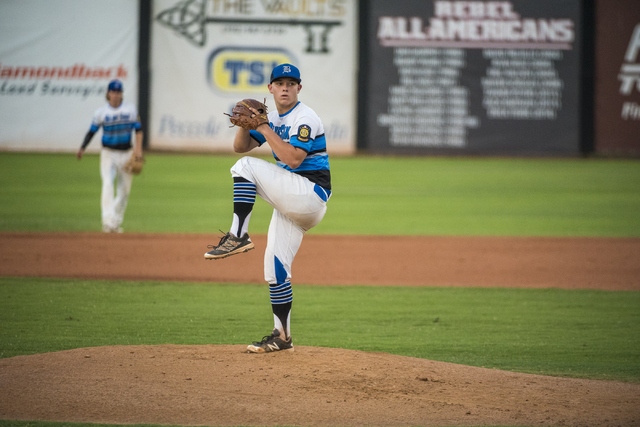 Southern Nevada Blue Sox pitcher Christopher Dornak pitches against the Las Vegas Aces at th ...