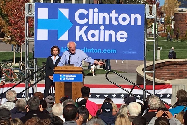 Sen. Bernie Sanders urges University of Nevada, Reno students to elect Hillary Clinton and Catherine Cortez Masto on election day at a rally Wednesday, Oct. 19, 2016. (Sean Whaley/Las Vegas Review ...