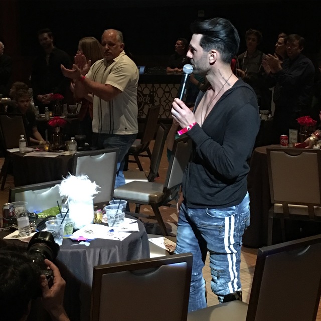 Criss Angel talks to the audience after making a total of $300,000 in donations at Circus Couture's "Lucky" charity show Friday night at the Joint at the Hard Rock Hotel. (John Katsilometes/Las Ve ...