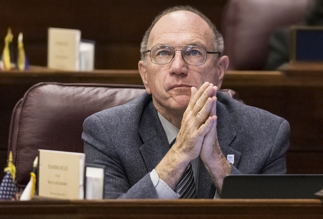 Assemblyman Al Kramer, R-Carson City, listens to a colleague during the fourth day of the Nevada Legislative session on Thursday, Feb. 9, 2017, in Carson City. (Benjamin Hager/Las Vegas Review-Jou ...