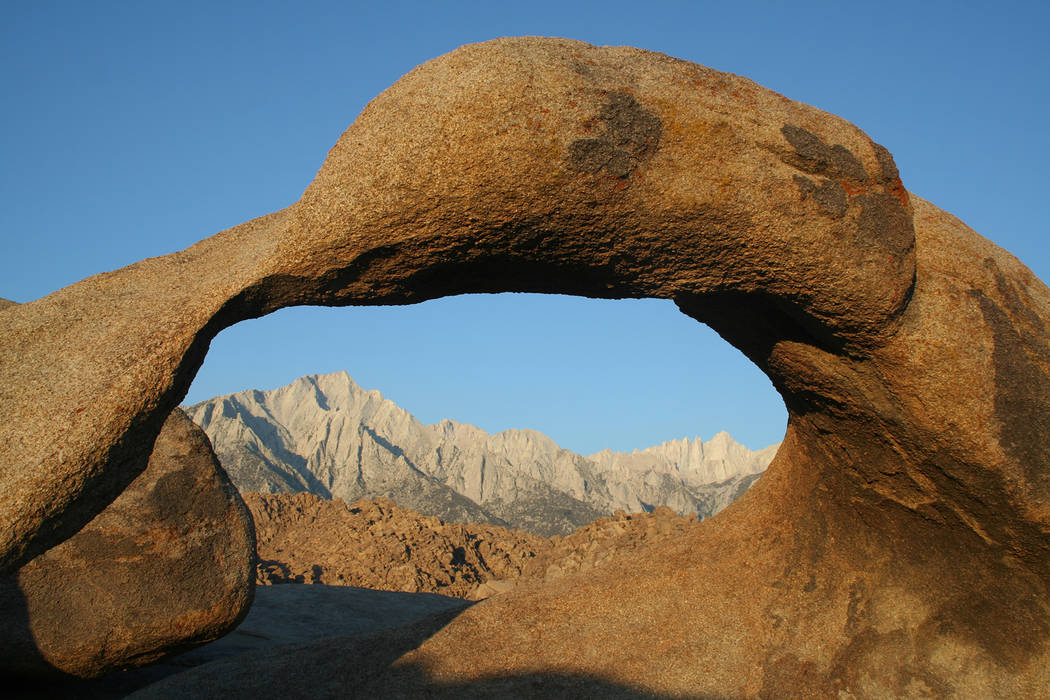 Lone Pine Peak and Mount Whitney are framed through this arch in the Alabama Hills Recreation Area near Lone Pine, California. (Deborah Wall)