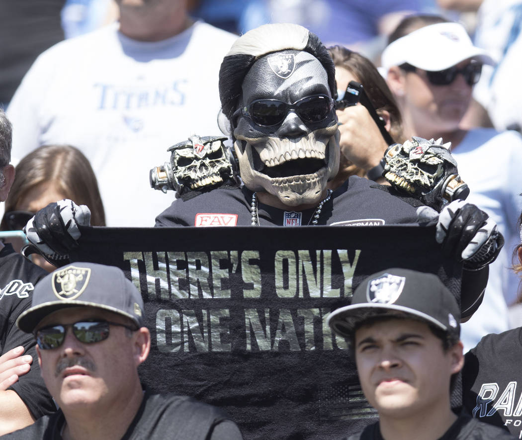 Oakland Raiders fans at the Nissan Stadium in Nashville, Tenn., for the team's game against the Tennessee Titans on Sunday, Sept. 10, 2017. Heidi Fang Las Vegas Review-Journal @HeidiFang