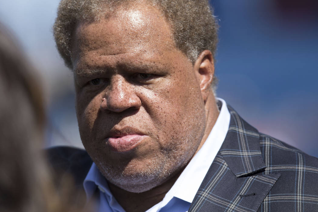 Oakland Raiders general manager Reggie McKenzie prior to the start of the game against the Tennessee Titans at the Nissan Stadium in Nashville, Tenn., Sunday, Sept. 10, 2017. Heidi Fang Las Vegas  ...