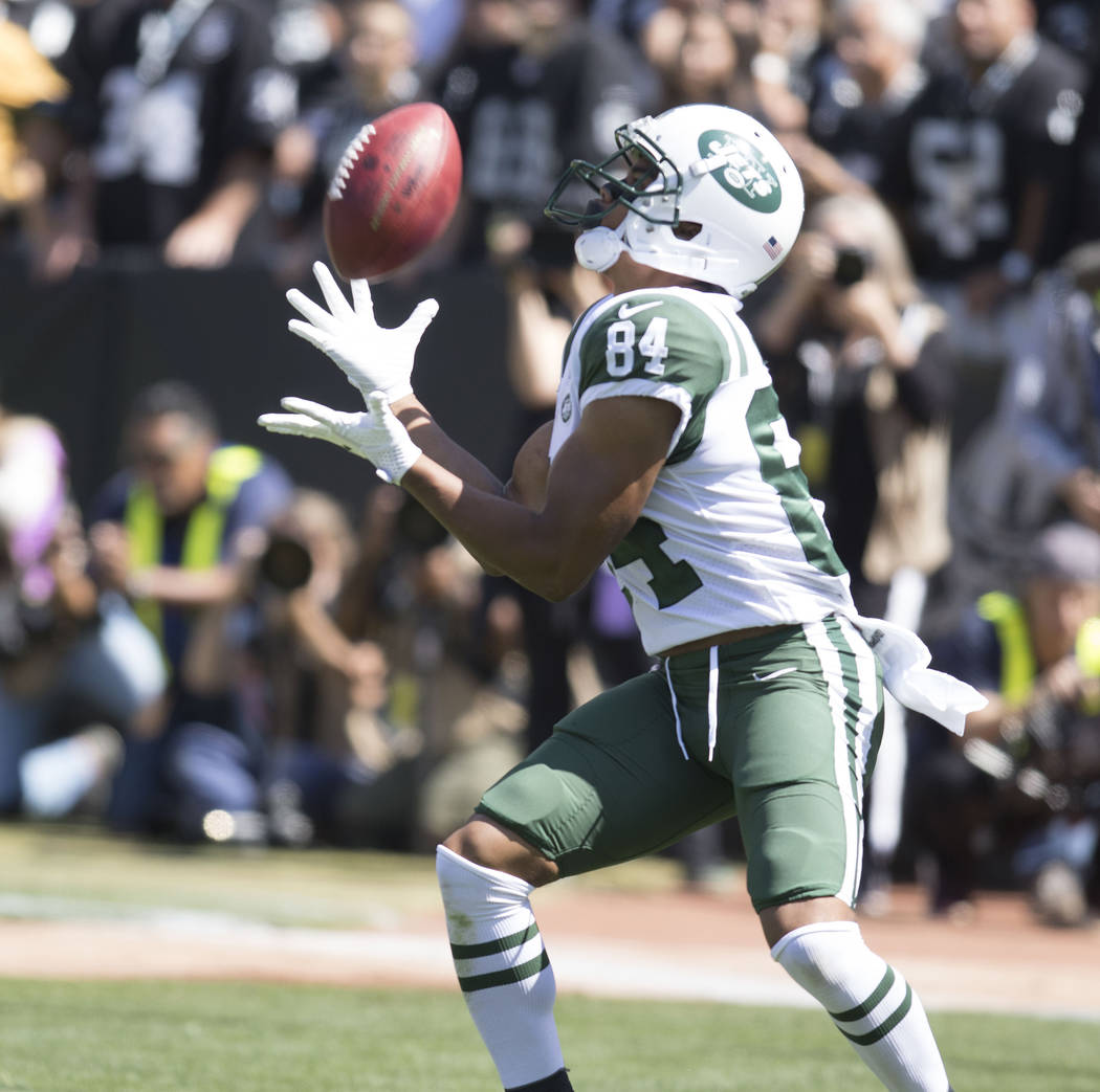 New York Jets wide receiver Kalif Raymond (84) catches the football in the first half of their game against the Raiders in Oakland, Calif., Sunday, Sept. 17, 2017. Heidi Fang Las Vegas Review-Jour ...