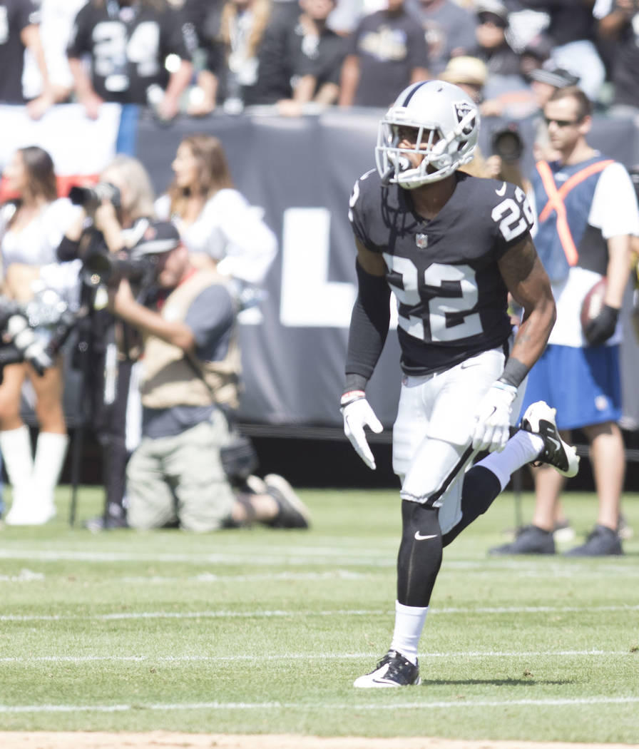 Oakland Raiders cornerback Gareon Conley (22) in the first half of their game against the New York Jets in Oakland, Calif., Sunday, Sept. 17, 2017. Heidi Fang Las Vegas Review-Journal @HeidiFang