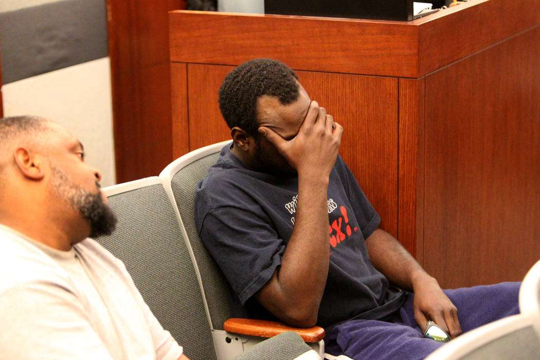 Audience members react in the courtroom at the Regional Justice Center as Bryan Clay is found g ...