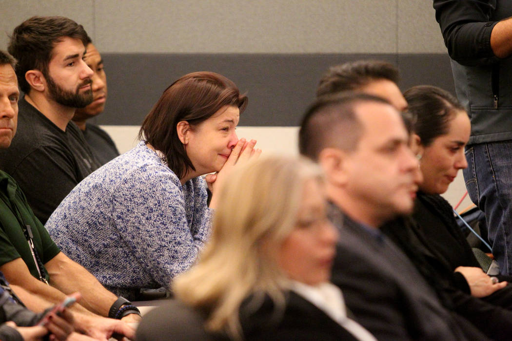 Audience members react in the courtroom at the Regional Justice Center as Bryan Clay is found g ...