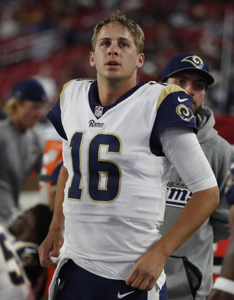 Los Angeles Rams quarterback Jared Goff (16) against the Arizona Cardinals during the first half of an NFL football game, Sunday, Dec. 3, 2017, in Glendale, Ariz. (AP Photo/Rick Scuteri)