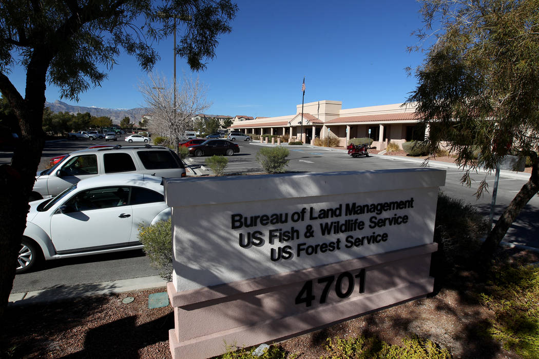 A U.S. Government office building at 4701 N. Torrey Pines Drive in Las Vegas is closed Monday, Jan. 22, 2018. The building that houses the Bureau of Land Management, U.S. Fish & Wildlife Servi ...