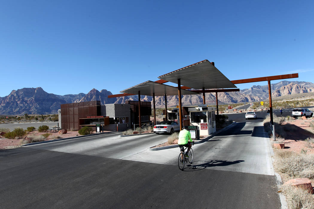 The fee booths at Red Rock Canyon National Conservation Area scenic loop are closed Monday, Jan. 22, 2018. While the gates were open, the fee booths, visitor center and bathrooms were closed due t ...