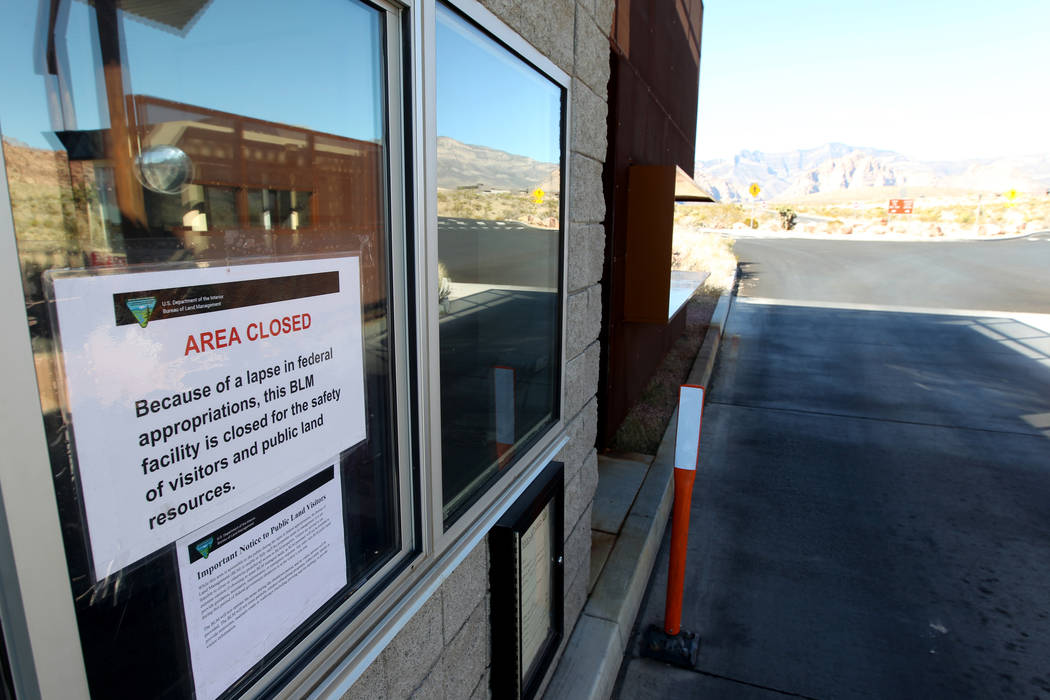 A fee booth at Red Rock Canyon National Conservation Area scenic loop is closed Monday, Jan. 22, 2018. While the gates were open, the fee booths, visitor center and bathrooms were closed due to a  ...