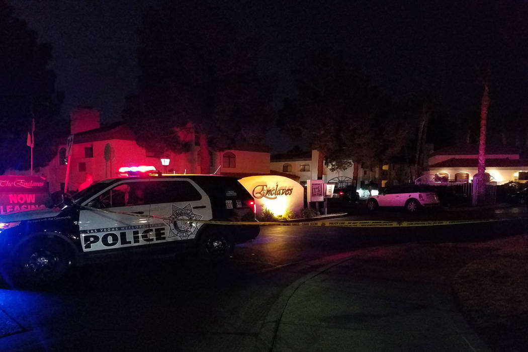 Las Vegas police are investigating a fatal shooting on the 8500 block of West Sahara Avenue, near South Durango Drive, on January 31, 2018. (Mike Shoro/Las Vegas Review-Journal)