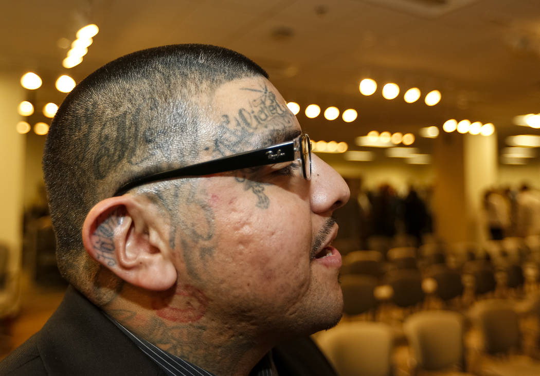 Former gang member Andrew Arevalo during the Hope for Prisoners graduation ceremony at the Las Vegas Metropolitan Police Headquarters in Las Vegas on Friday, Feb. 23, 2018. Richard Brian Las Vegas ...