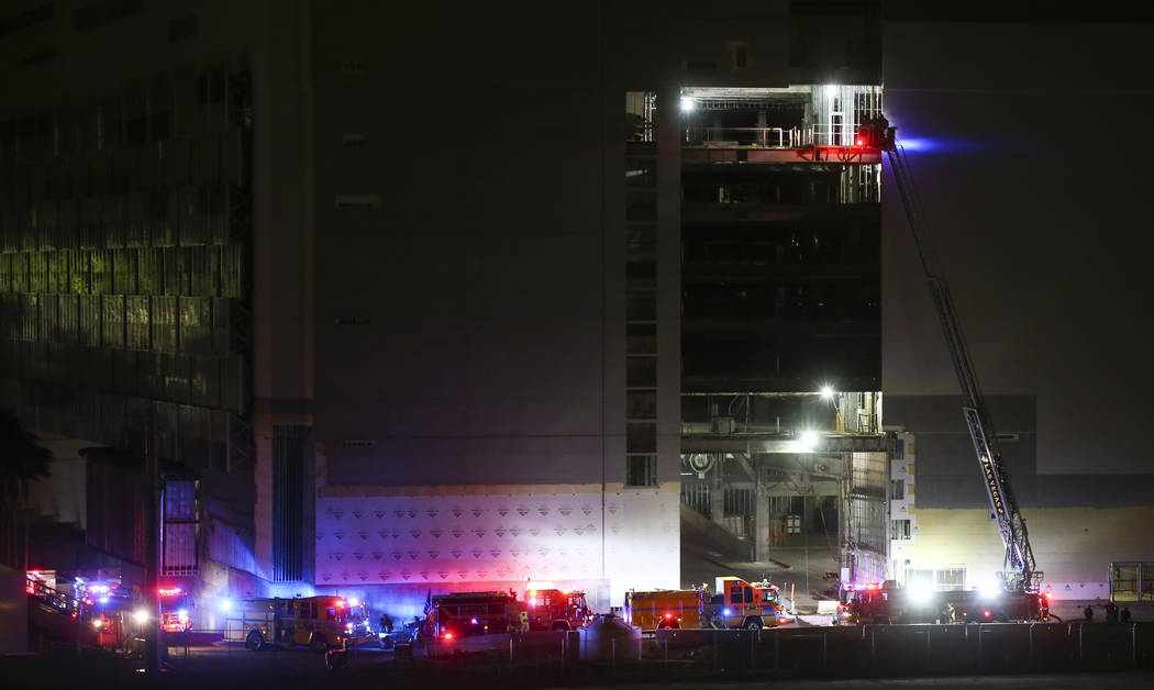 Las Vegas and Clark County firefighters respond to the scene of a fire at The Drew, formerly the Fontainebleau, in Las Vegas on Thursday, March 1, 2018. Chase Stevens Las Vegas Review-Journal @css ...
