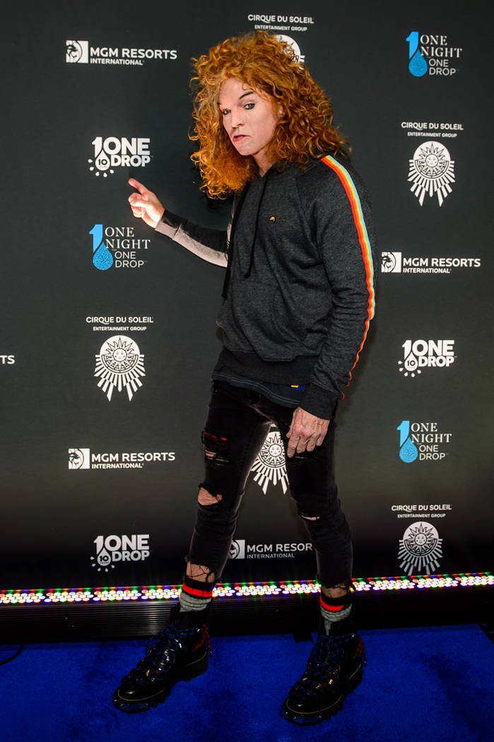 Luxor headliner Carrot Top is shown on the blue carpet at "One Night For One Drop" on Friday, March 2, 2018. (Brenton Ho)