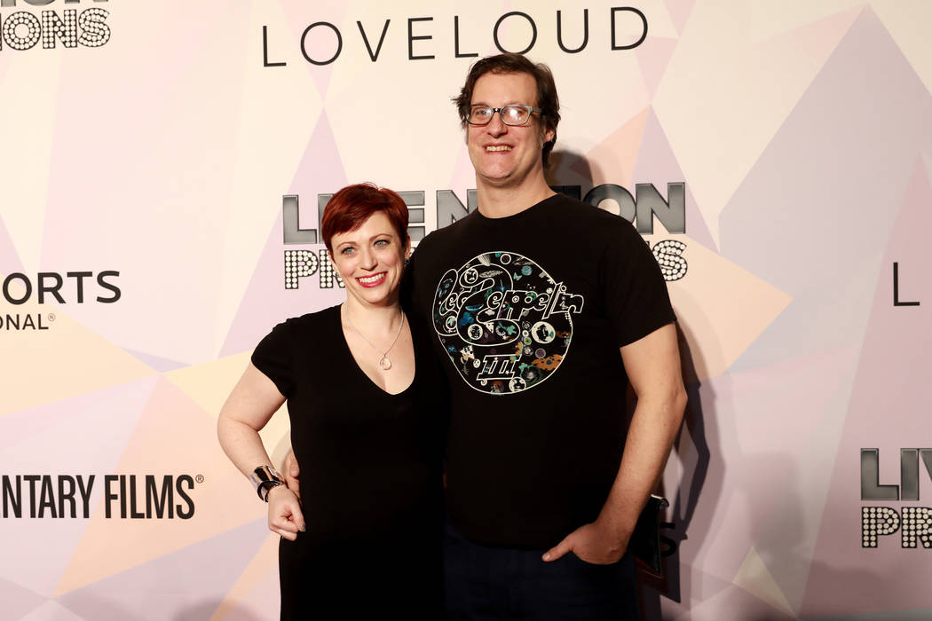 Sheena Joyce and Don Argott pose before a VIP screening of "Believer," the documentary by Imagine Dragons frontman Dan Reynolds, at KA Theatre at MGM Grand in Las Vegas on Thursday, Marc ...