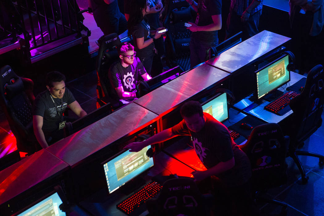 Final touches are made at Esports Arena Las Vegas hours before the grand opening at the Luxor in Las Vegas on Thursday, March 22, 2018. Chase Stevens Las Vegas Review-Journal @csstevensphoto
