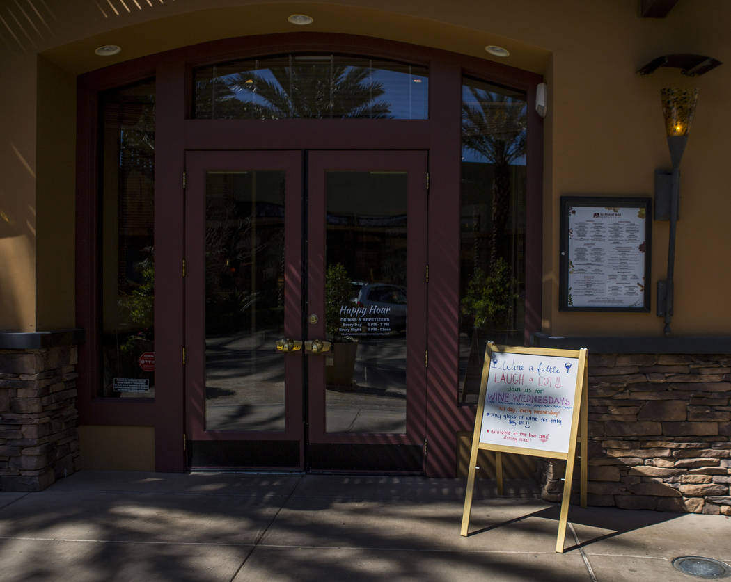 The entrance to Elephant Bar Restaurant, located in The District at Green Valley Ranch, in Henderson on Wednesday, March 28, 2018. Las Vegas restaurateur Billy Richardson has acquired the Elephant ...
