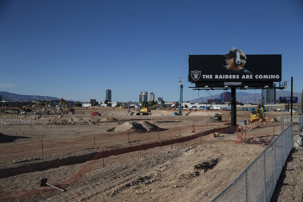 Construction at the future stadium site of the Raiders in Las Vegas, Tuesday, Feb. 6, 2018. Erik Verduzco Las Vegas Review-Journal @Erik_Verduzco