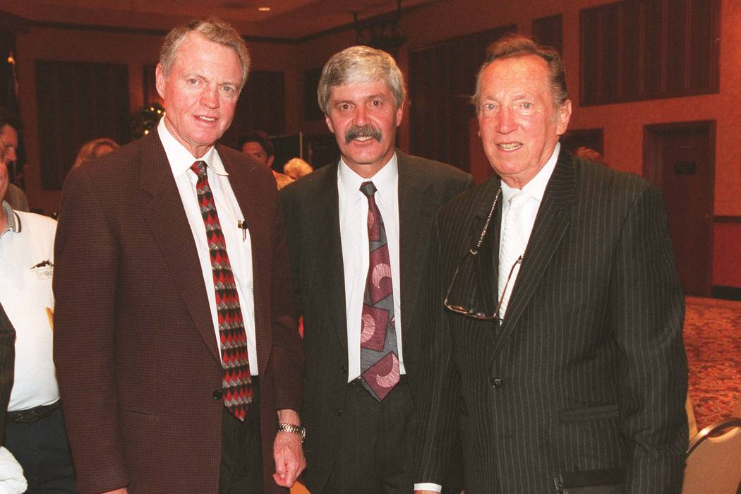 Sports N Coach Tom Osborn David Humm inductee and Al Davis owner of the Oakland Raiders attend the Southern Nevada Sports Hall of Fame dinner held at AZ Charlies Friday night RJ photo by Craig L M ...