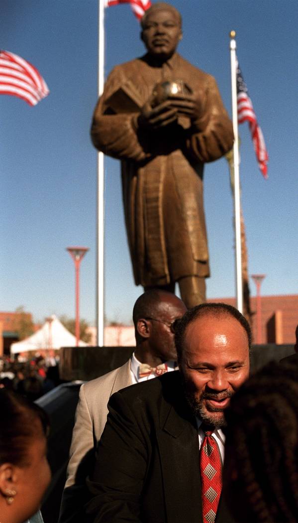 Martin Luther King III talks with admirers after the unveiling of a statue of his father in North Las Vegas in 2001. (Ralph Fountain/Review-Journal File Photo)