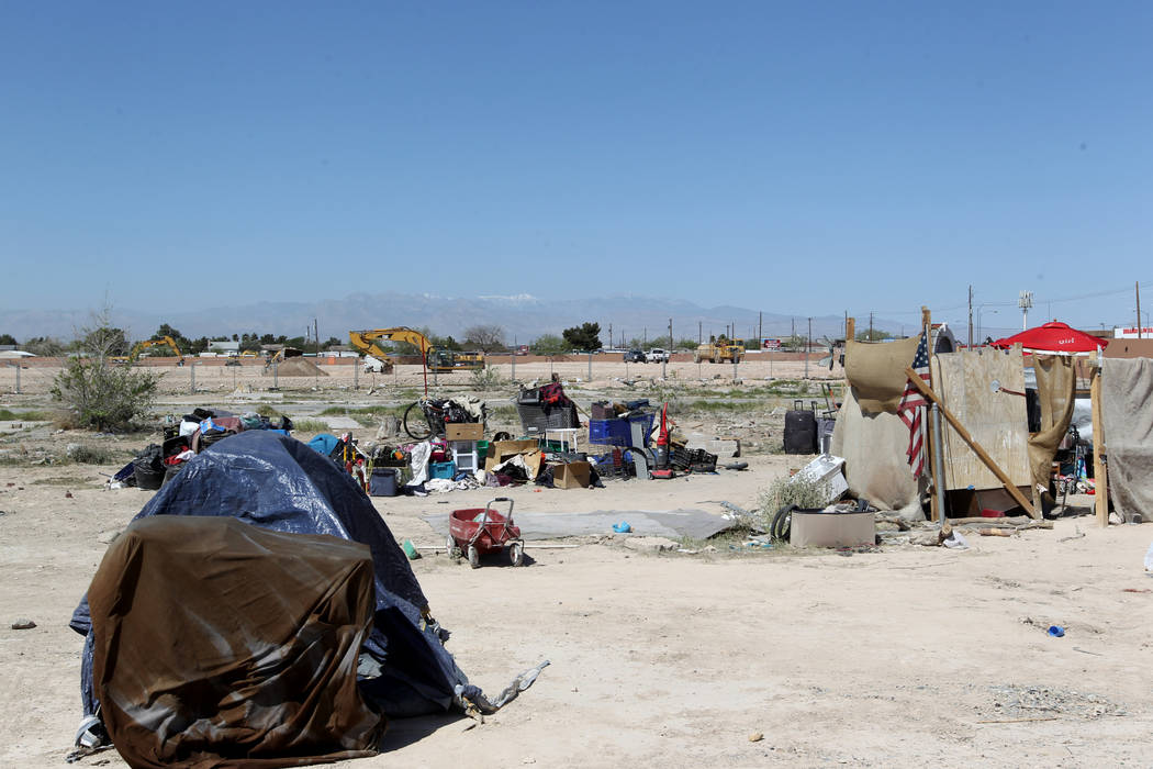 A homeless camp adjacent to an unfinished subdivision on East Lake Mead Boulevard at Dolly Lane between Lamb and Nellis boulevards Tuesday, April 3, 2018. K.M. Cannon Las Vegas Review-Journal @KMC ...