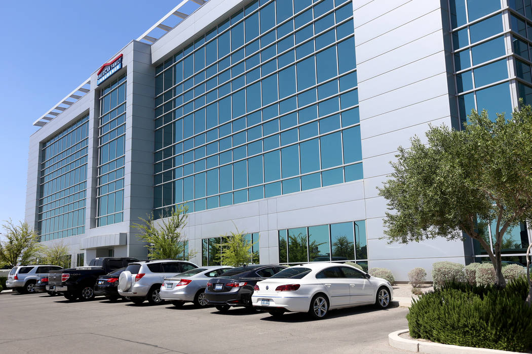 The property of 6750 Via Austi Parkway in Las Vegas, Friday, April 13, 2018. OneRepublic singer Ryan Tedder and partners bought the four-story office building for $30.75 million, the sale closed A ...