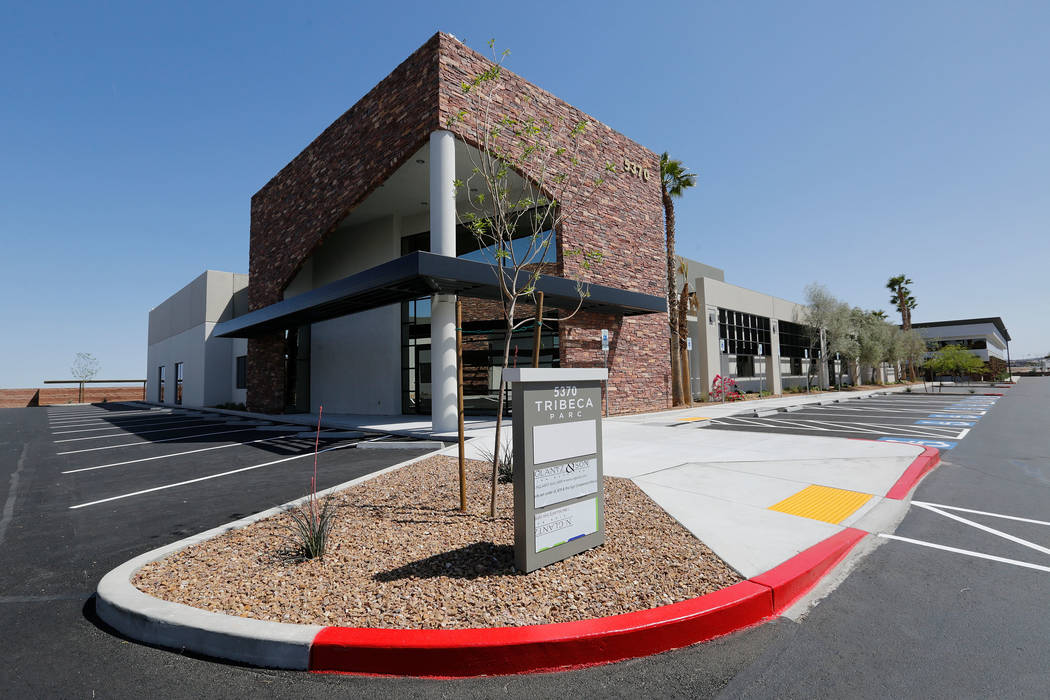Tribeca Parc office complex in Las Vegas, Friday, April 13, 2018. The roughly 131,000-square-foot complex, now called Tribeca Parc, has three office buildings and is listed for $27.5 million. Chit ...