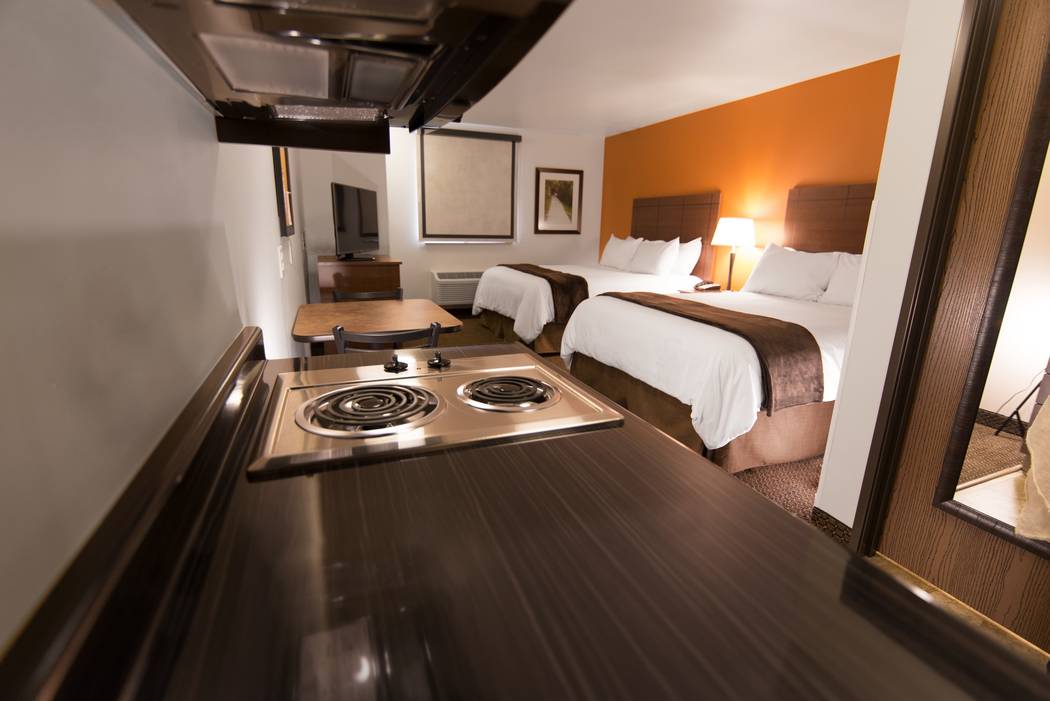 A My Place-branded hotel opened at 1440 E. Craig Road in North Las Vegas. Rooms feature a two-burner cooktop, microwave and full refrigerator. My Place Hotels of America