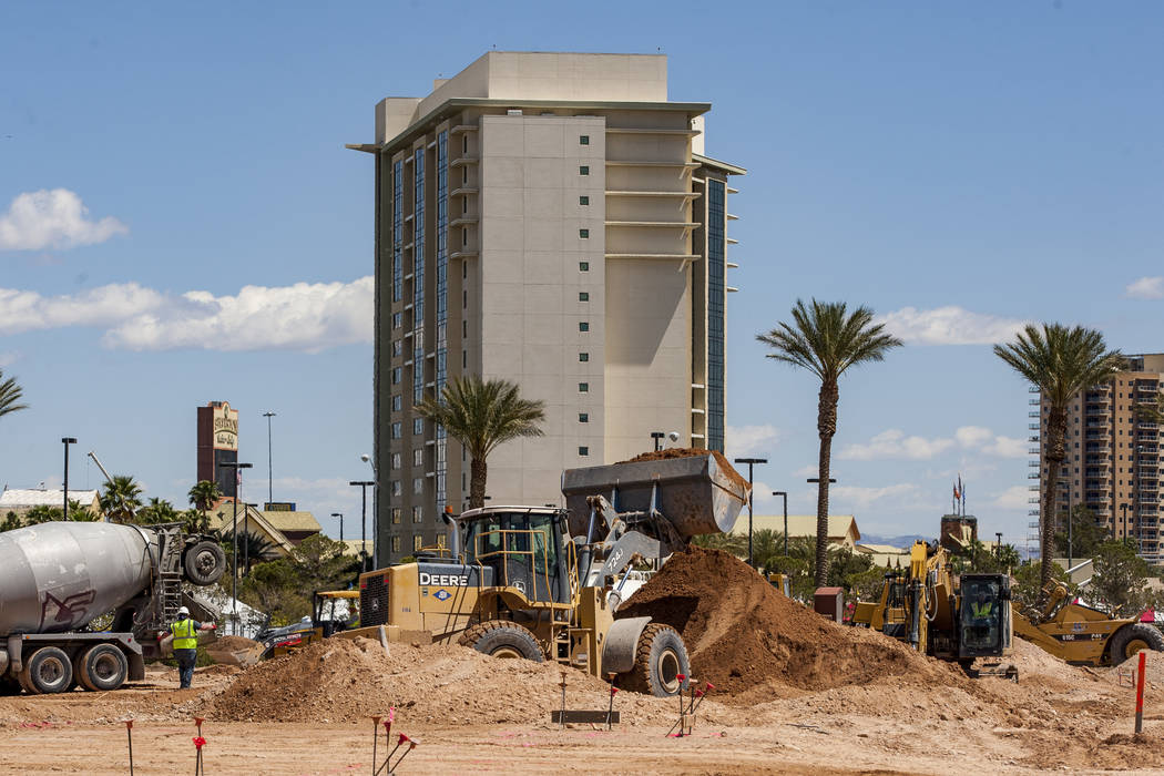Construction workers at the site of Silverton Village, a $60 million retail and hotel project, near Silverton in Las Vegas on Tuesday, April 17, 2018. Patrick Connolly Las Vegas Review-Journal @ ...