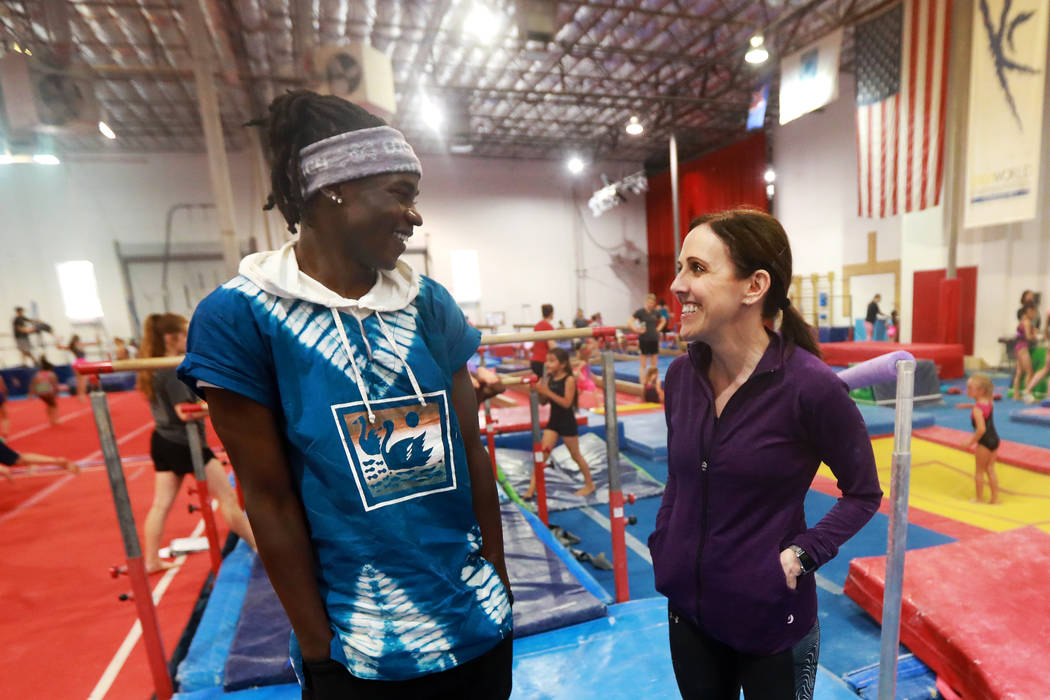 Becca Rice, 18, and his adoptive mother, Cassie, a gymnastics coach and owner of Gymcats, spend time together at Gymcats in Henderson on Monday, May 7, 2018. Andrea Cornejo Las Vegas Review-Journa ...