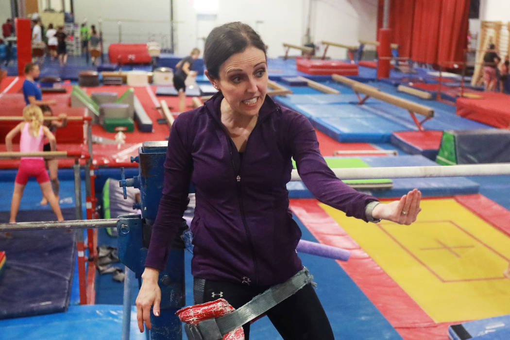 Coach Cassie Rice instructs several gymnasts at Gymcats, which she owns, in Henderson on Monday, May 7, 2018. Andrea Cornejo Las Vegas Review-Journal @dreacornejo