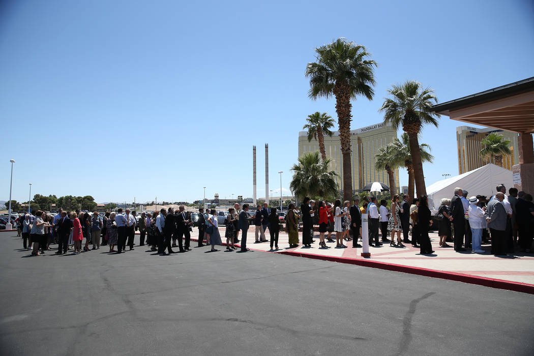 People wait in line to attend the installation of Rev. George Leo Thomas as the third Bishop of Las Vegas, at The Shrine of the Most Holy Redeemer in Las Vegas, Tuesday, May 15, 2018. Erik Verduzc ...