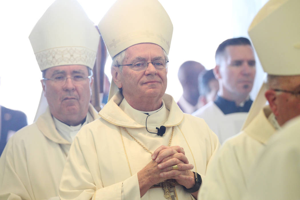 Bishop George Leo Thomas during his installation as the third Bishop of Las Vegas, at The Shrine of the Most Holy Redeemer in Las Vegas, Tuesday, May 15, 2018. Erik Verduzco Las Vegas Review-Journ ...