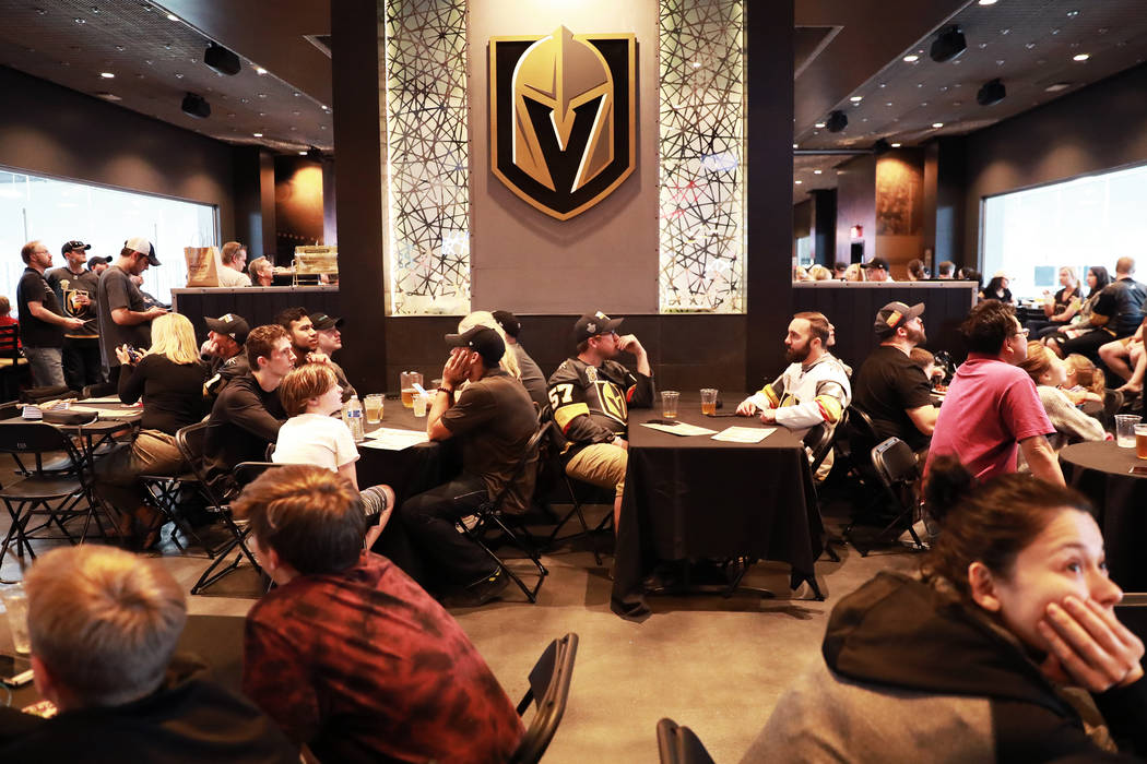 Vegas Golden Knights fans watch the the second game of the Western Conference Final against the ...