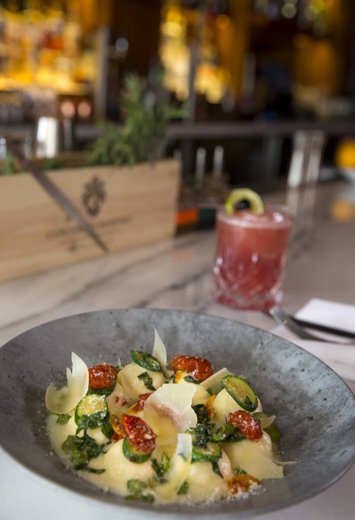 Ricotta and mascarpone cheese gnudi served with a Toscano Sunset at Masso Osteria inside Red Rock Casino in Las Vegas on Monday, May 21, 2018. Richard Brian Las Vegas Review-Journal @vegasphotograph