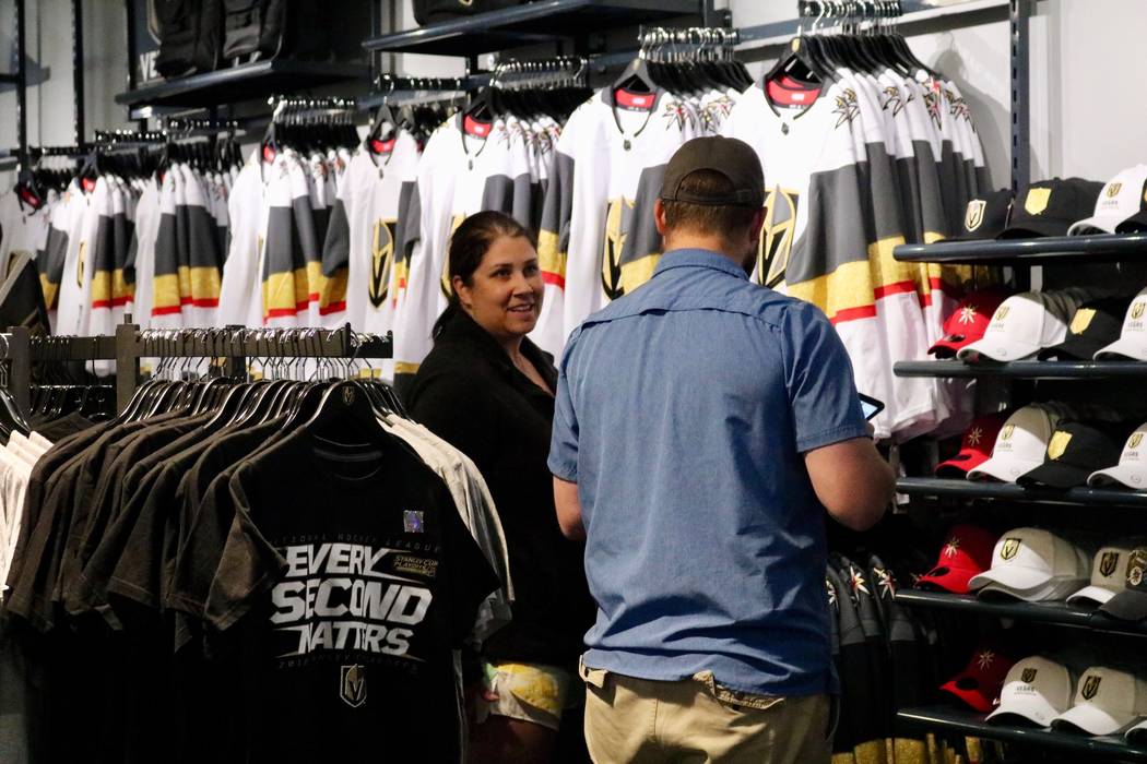 Golden Knights file peruse merchandise from The Arsenal Pro Shop at City National Arena in Las Vegas, Monday, May 21, 2018. Madelyn Reese/Las Vegas Review-Journal