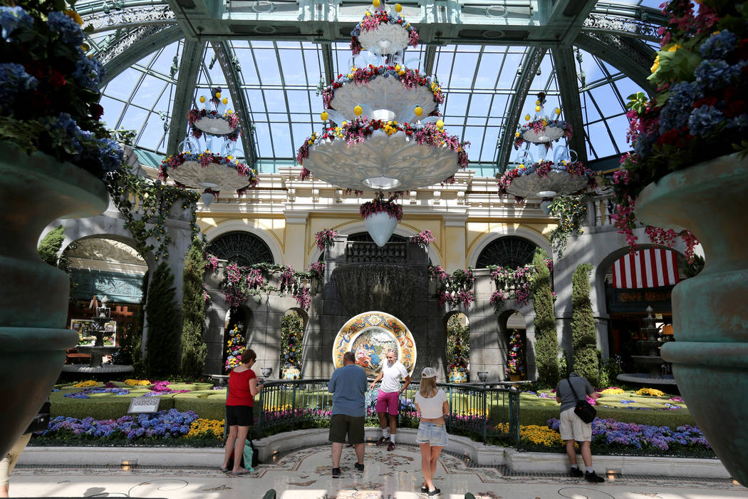 Guests check out ÒThatÕs AmorŽ,Ó the Bellagio Conservatory's summer display Monday, June 18, 2018. The display, based on an Italian summer, will be will be open through Septem ...