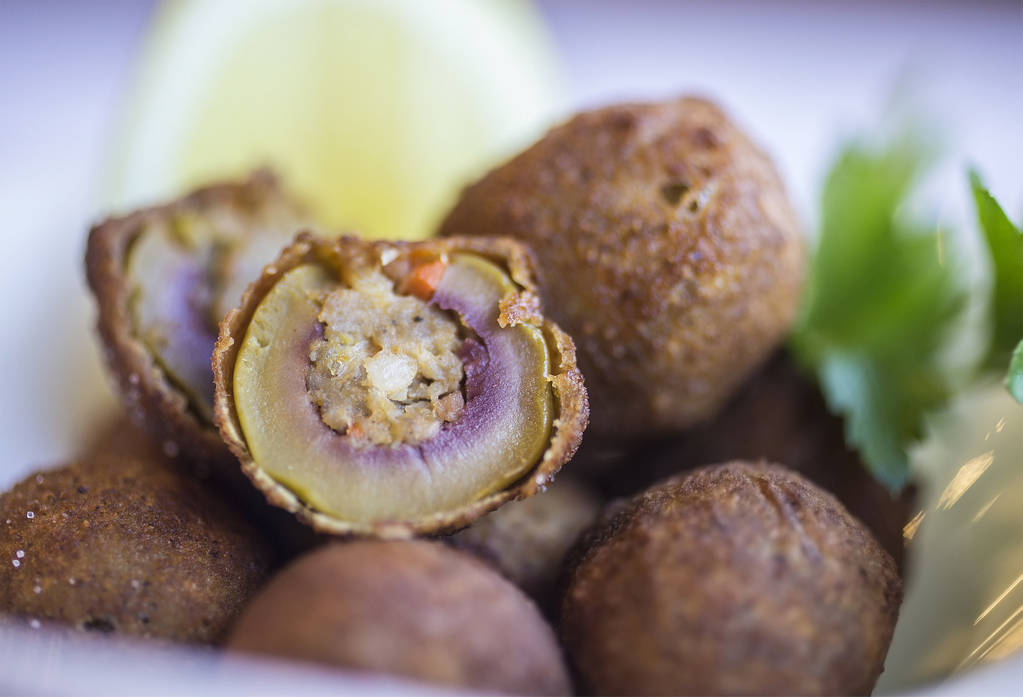 Olive ascolane with breaded, sausage-stuffed green olives at Pizzeria Monzú on Monday, July 2, 2018, in Las Vegas. Benjamin Hager Las Vegas Review-Journal @benjaminhphoto