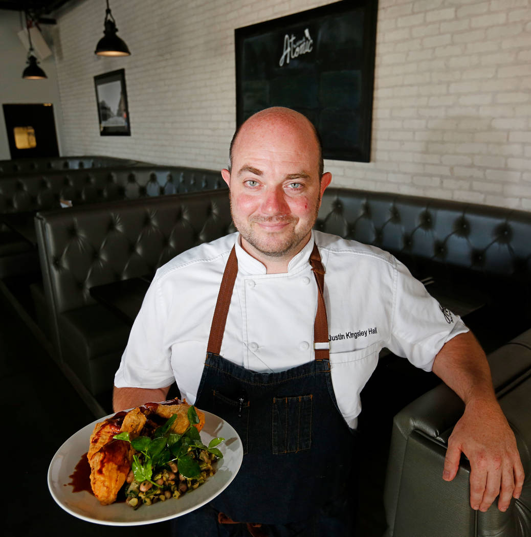 The Kitchen at Atomic Chef Justin Kingsley Hall shows Half-Chicken & Succotash at his restaurant in Las Vegas, Wednesday, July 11, 2018. Chitose Suzuki Las Vegas Review-Journal @chitosephoto