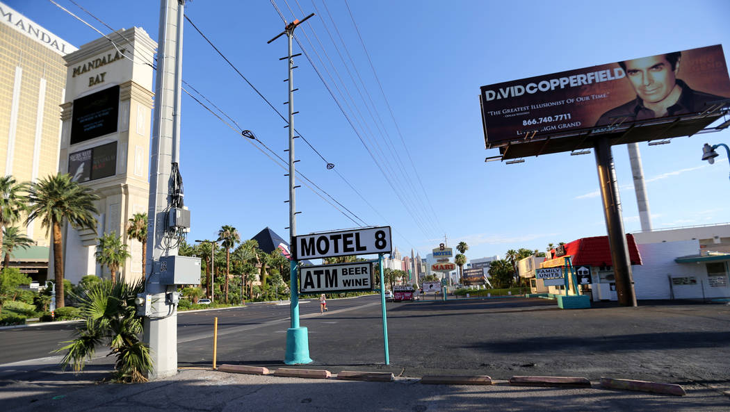 Signs for the closed Motel 8 on the south Strip in Las Vegas Thursday, July 19, 2018. K.M. Cannon Las Vegas Review-Journal @KMCannonPhoto