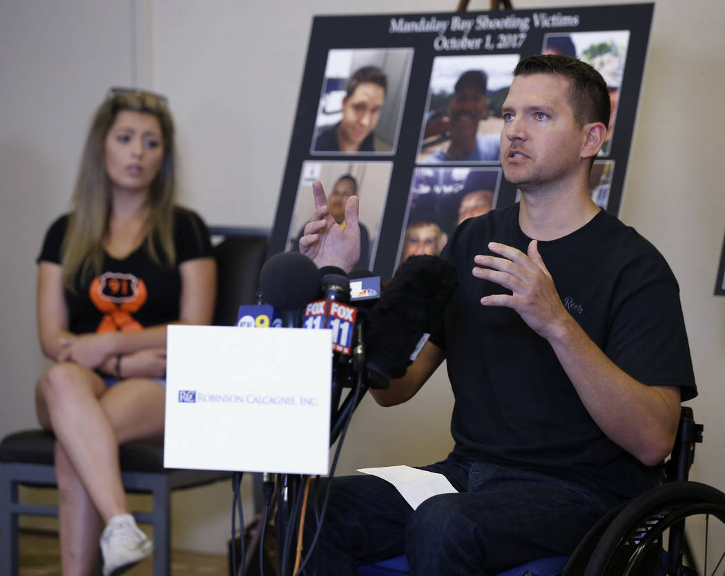 Jason McMillan, 36, of Riverside, a Riverside County Sheriff's deputy who was shot and paralyzed in the Oct, 1, 2017, Las Vegas shooting, talks about that evening and is upset MGM's decision, duri ...