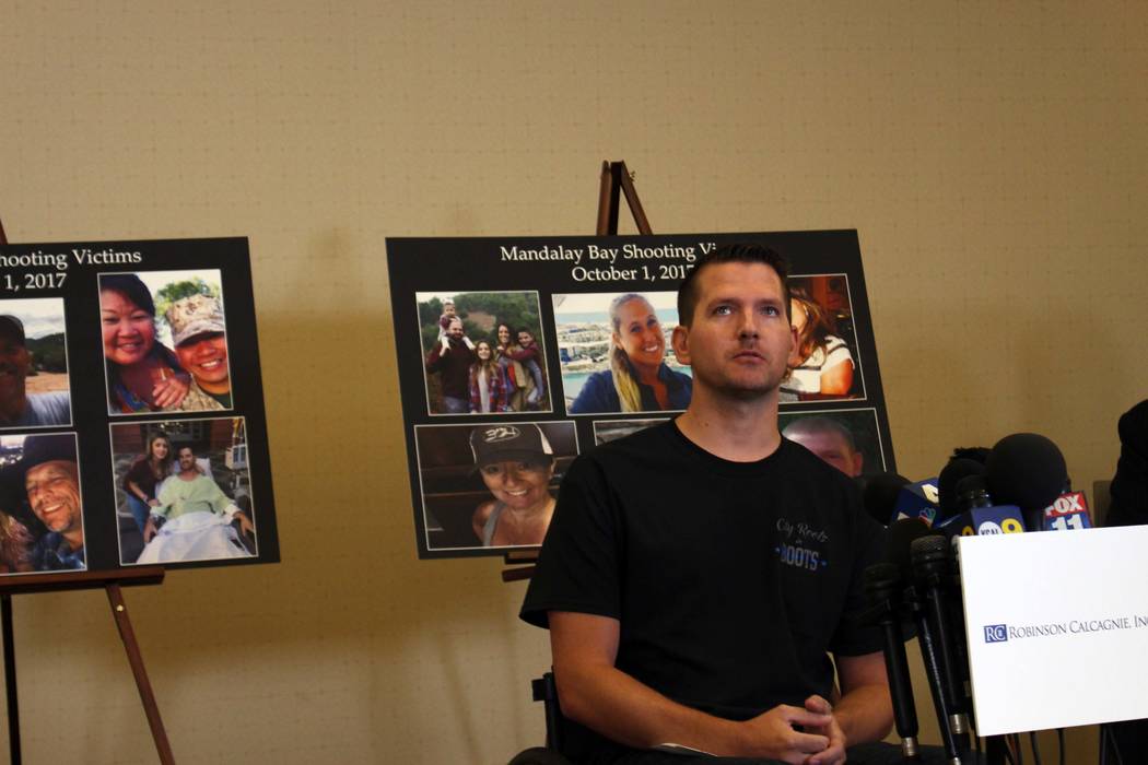 Riverside County Sheriff's Deputy Jason McMillan, 36, talks about the mass shooting on the Las Vegas Strip that left him paralyzed. He spoke at a press conference in Newport Beach, California, on ...